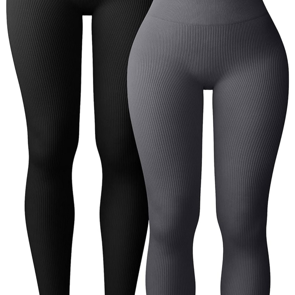 Women's 2 Piece Yoga Leggings Ribbed Seamless Workout High Waist Athletic Pants